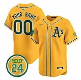 Men's Oakland Athletics Active Player Custom Gold Rickey Henderson Patch Vapor Premier Limited Stitched Baseball Jersey,baseball caps,new era cap wholesale,wholesale hats
